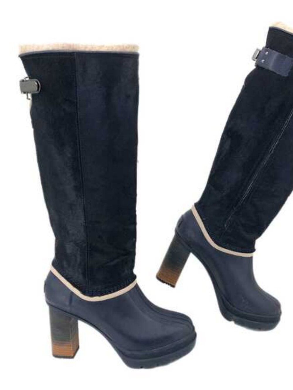 Sorel Blue Fur-Leather Medina IV Heeled Boots